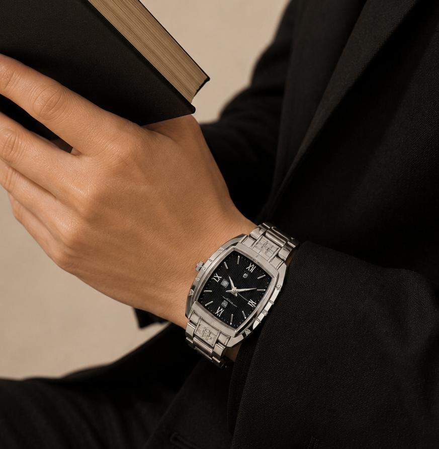 True Worth Premium Men's Tonneau Watch | Working Date & Butterfly Clasp
