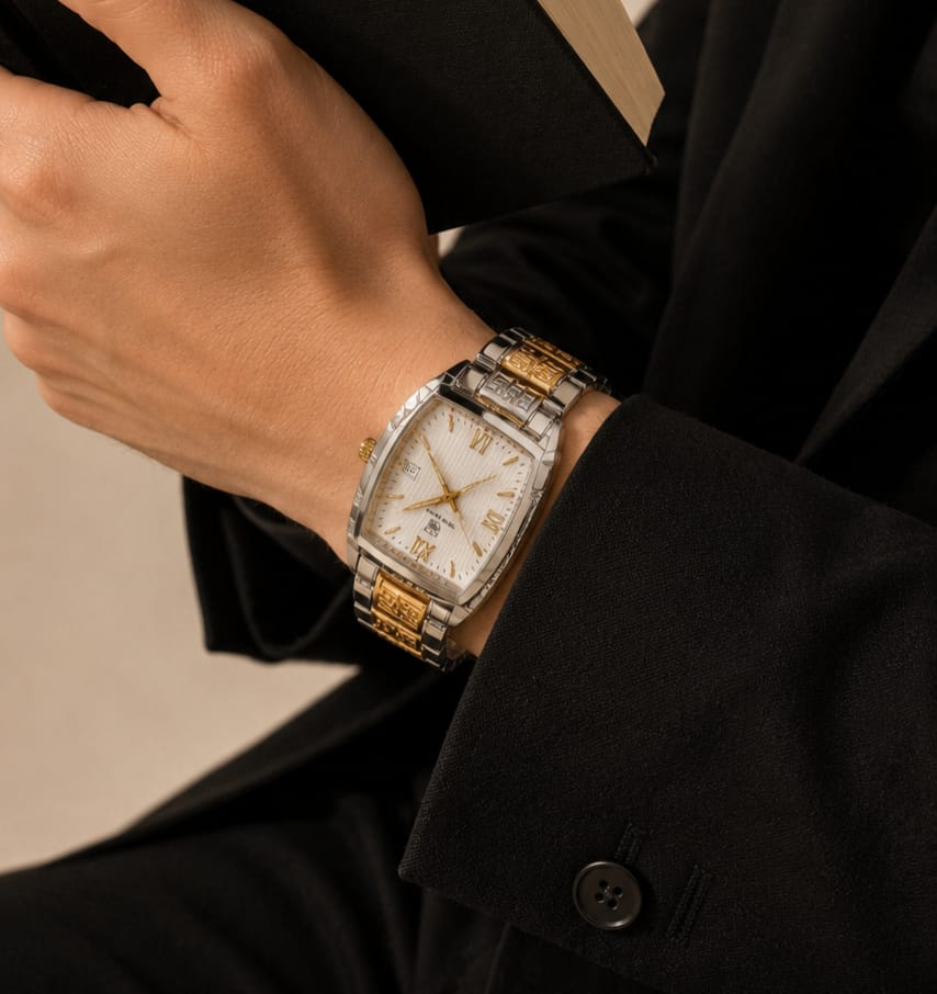 True Worth Premium Men's Tonneau Watch | Working Date & Butterfly Clasp