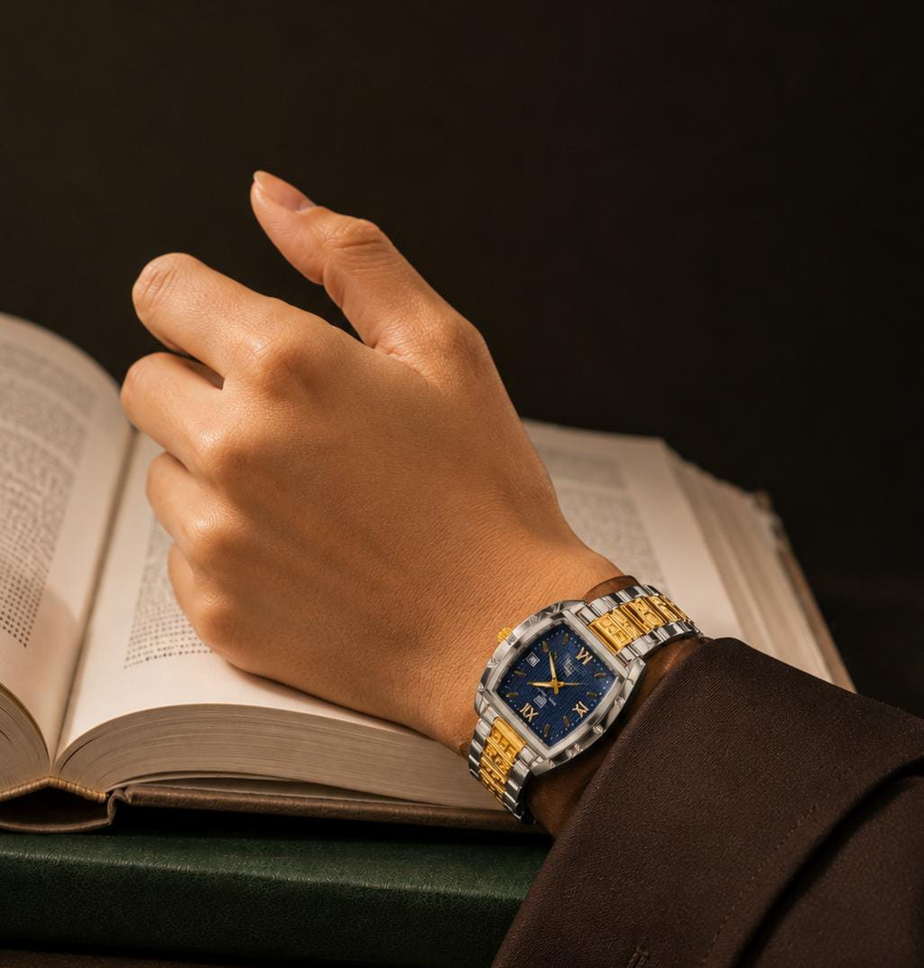 True Worth Premium Men's Tonneau Watch | Working Date & Butterfly Clasp