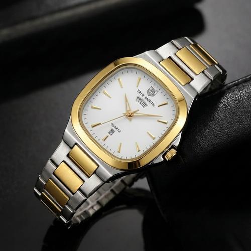 True Worth Premium Day-Date Watch | Two-Tone Stainless Steel Men's Timepiece