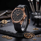 BESTONE Premium Men's Quartz Watch – Textured Black Dial & Rose Gold Case with Magnetic Silicone Strap | Casual & Everyday Wear