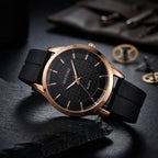 BESTONE Premium Men's Quartz Watch – Textured Black Dial & Rose Gold Case with Magnetic Silicone Strap | Casual & Everyday Wear